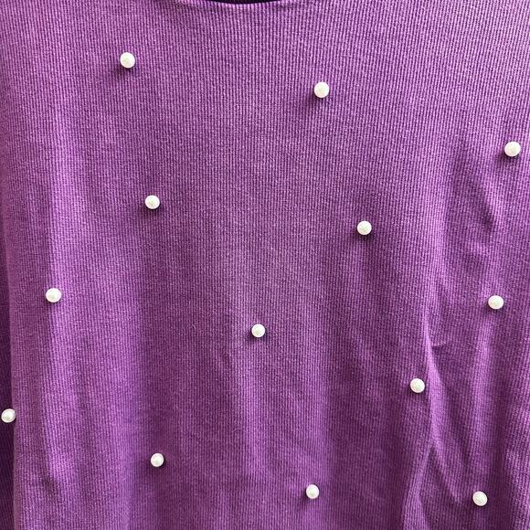 Purple Short Sleeve Tee with Pearls Size Small Casual Work Girly NEW Oversized - Picture 3 of 5
